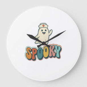 Reloj Redondo Grande Enfermera de Halloween Fantasma Espeluznante Retro