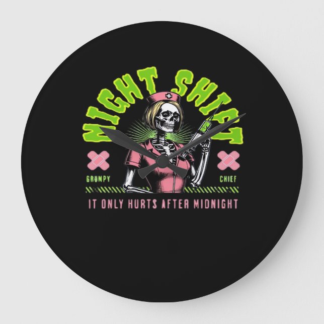 Reloj Redondo Grande Enfermera de turno nocturno - Ideas de regalo de l (Anverso)