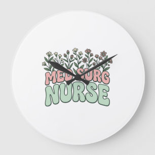 Reloj Redondo Grande Enfermera Med Quirúrgica Diseño Vectorial Floral V