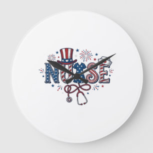 Reloj Redondo Grande Enfermera Patriótica Grabado Vintage Diseño Vector