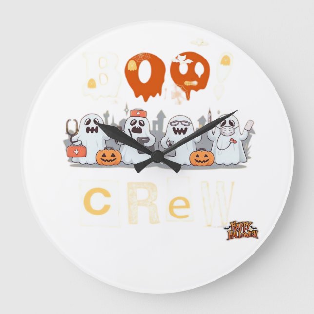 Reloj Redondo Grande Enfermeras de Halloween con camiseta clásica de Bo (Anverso)