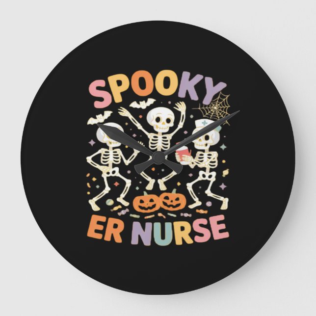 Reloj Redondo Grande Enfermería de enfermeras Cute Halloween Spooky Ess (Anverso)