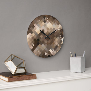 Reloj Redondo Grande Enfriado Funky Taupe Beige Mosaico Patrón de Arte