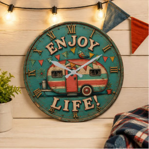 Reloj Redondo Grande Enjoy Life Camper Rustic Trailer Gift for Campers