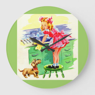 Reloj Redondo Grande Enseñando a Rover a lavar los platos