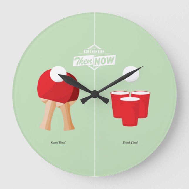 Reloj Redondo Grande Entonces Y Ahora: Ping Pong (Anverso)