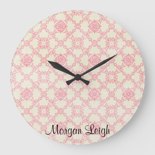 Reloj Redondo Grande Entramado floral rosado (Anverso)