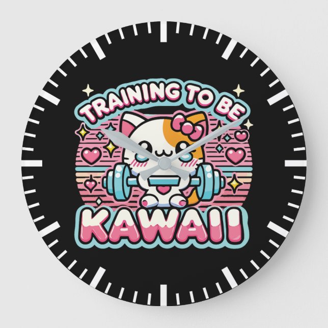 Reloj Redondo Grande Entrenamiento para ser kawaii - Gato divertido de  (Anverso)