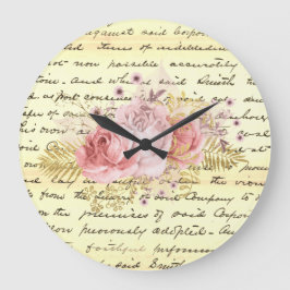 Reloj Redondo Grande Ephemera vintage de escritura floral chic Shabby