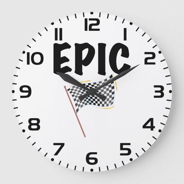 Reloj Redondo Grande Epic Finish Line Checkered Racing Flag (Anverso)
