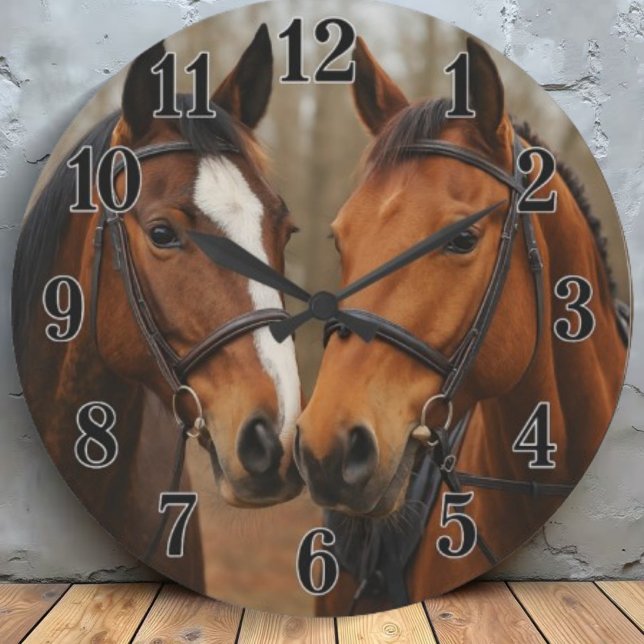 Reloj Redondo Grande Equestrian pair of horses rustic countryside style (Subido por el creador)