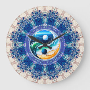 Reloj Redondo Grande Equilibrio de Azul Acuático Ascenso Viaje Afirmaci