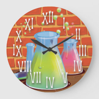 Reloj Redondo Grande Equipo de ciencia de vidrio personalizado en un ba