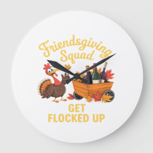 Reloj Redondo Grande Equipo de Friendsgiving se puso flockeado camiseta