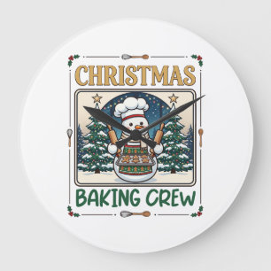 Reloj Redondo Grande Equipo de Repostería Navideña Muñeco de Nieve Chef