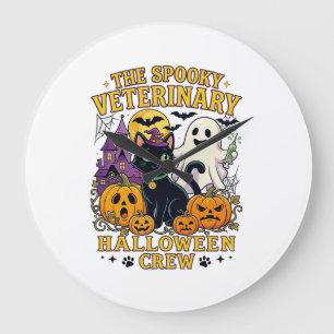 Reloj Redondo Grande Equipo Veterinario Espeluznante de Halloween Gato 