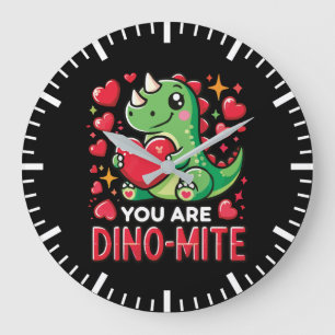 Reloj Redondo Grande Eres Dino-Mite - El día de San Valentín de dinosau