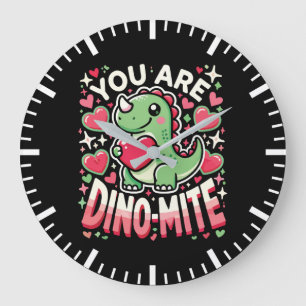 Reloj Redondo Grande Eres Dino-Mite - El día de San Valentín de dinosau