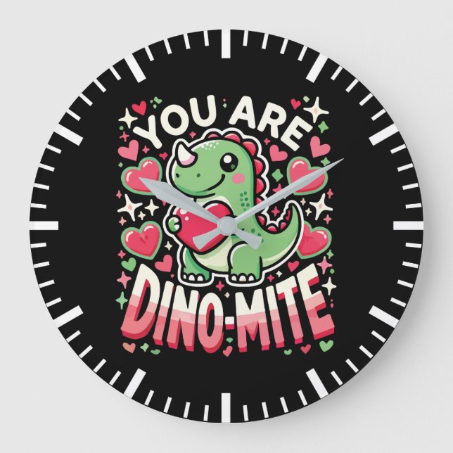 Reloj Redondo Grande Eres Dino-Mite - El día de San Valentín de dinosau (Anverso)