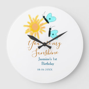 Reloj Redondo Grande Eres mi naranja amarillo sol azul mariposa