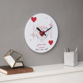 Reloj Redondo Grande Eres Mío Arte de Línea de Corazón Minimalista