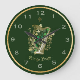 Reloj Redondo Grande Erin Go Bragh Irish Harp Wall Clock