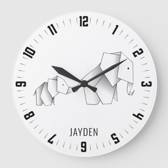 Reloj Redondo Grande Ermita de Elefantes de Origami (Anverso)