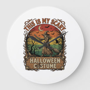 Reloj Redondo Grande Es Bruja Escoba Gato Disfraz De Halloween Espeluzn