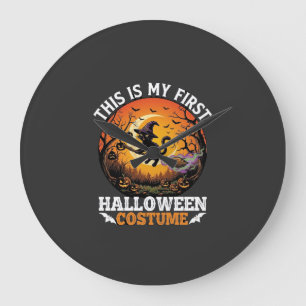Reloj Redondo Grande Es el primer disfraz de Halloween Gato Negro Escob