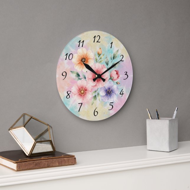Reloj Redondo Grande Es Hora de Florecer Flores Tie Dye (Oficina)