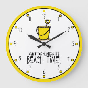 Reloj Redondo Grande ¡Es hora de la playa! Amarillo