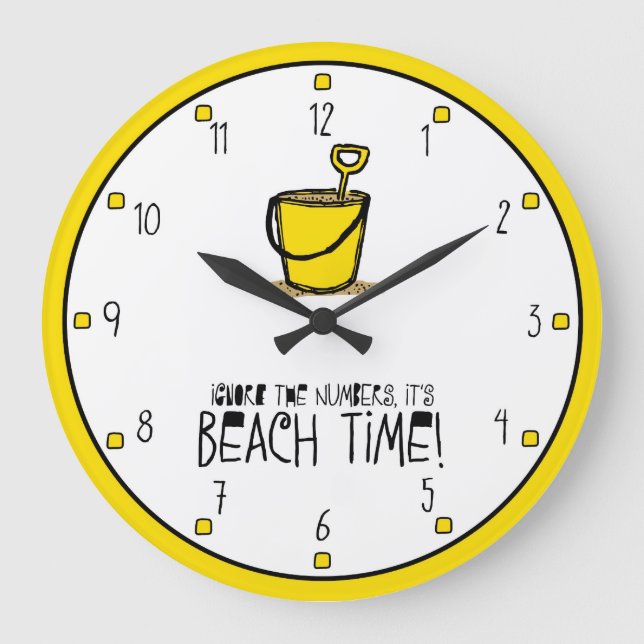 Reloj Redondo Grande ¡Es hora de la playa! Amarillo (Anverso)