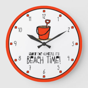 Reloj Redondo Grande ¡Es hora de la playa! Naranja-Rojo
