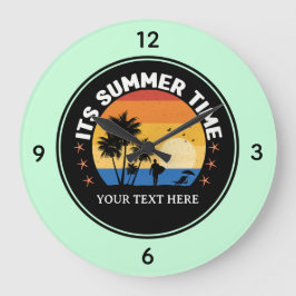 Reloj Redondo Grande Es Hora de Verano Diseño de Puesta de Sol Tropical