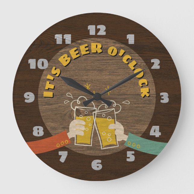 Reloj Redondo Grande Es la Cerveza O'Clock Personalizado retro de textu (Anverso)
