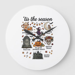 Reloj Redondo Grande Es la temporada Halloween Bruja Calabaza Cráneo_1