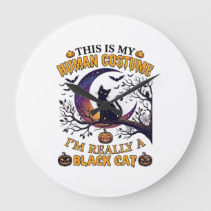 Reloj Redondo Grande Es traje humano gato negro Halloween Luna_1