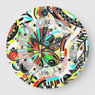 Reloj Redondo Grande Esbozo de arte de fantasía - Flores abstractas 3