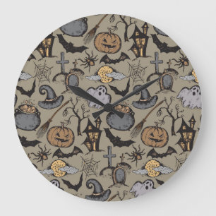 Reloj Redondo Grande Esbozo de Halloween: Viñeta sin foco