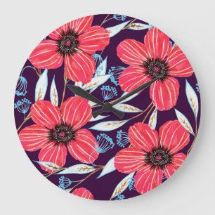 Reloj Redondo Grande Esbozo de hierbas aromáticas florales, Marker Seam