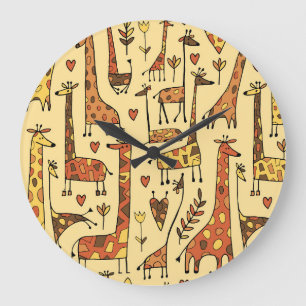 Reloj Redondo Grande Esbozo de jirafa, diseño divertido y sin inconveni