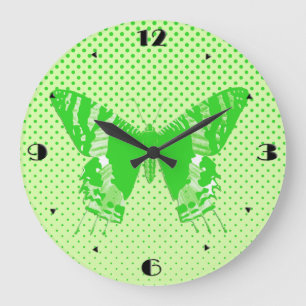 Reloj Redondo Grande Esbozo de mariposa, verde lima