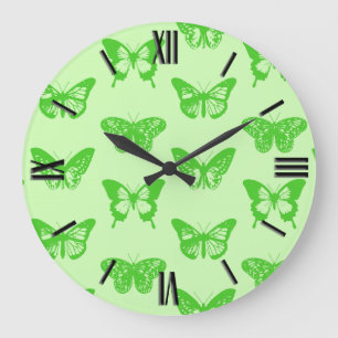 Reloj Redondo Grande Esbozo de mariposa, verde lima
