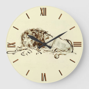 Reloj Redondo Grande Esbozo de tinta de Rembrandt vintage de un león