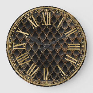 Reloj Redondo Grande Escala de dragones de centeno negro y dorado