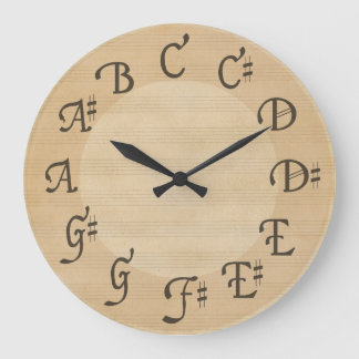 Reloj Redondo Grande Escala de las notas de la música con sostenidos,