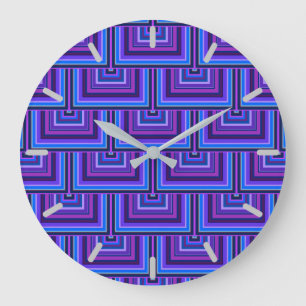 Reloj Redondo Grande Escalas cuadradas azules y violetas