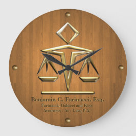 Reloj Redondo Grande Escalas doradas de justicia en teca (personalizada