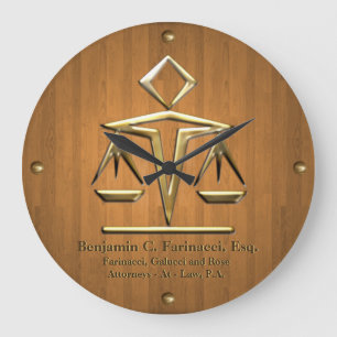Reloj Redondo Grande Escalas doradas de justicia en teca (personalizada