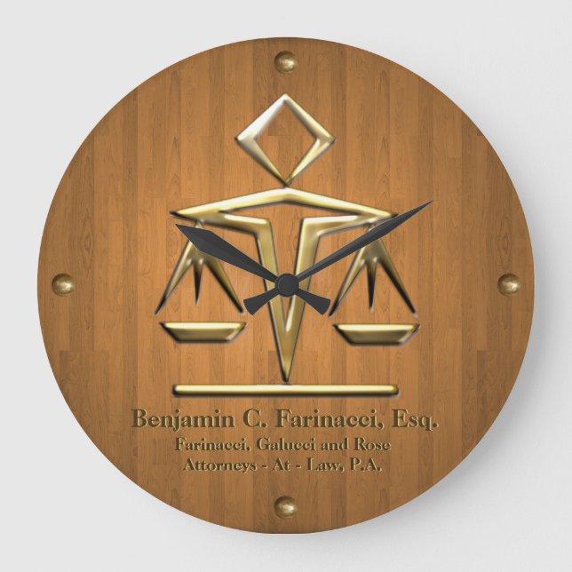Reloj Redondo Grande Escalas doradas de justicia en teca (personalizada (Anverso)